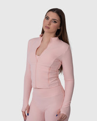 Shop Lily Align Soft Sculpt Jacket in rose, fitted zip-up athleisure jacket – front view