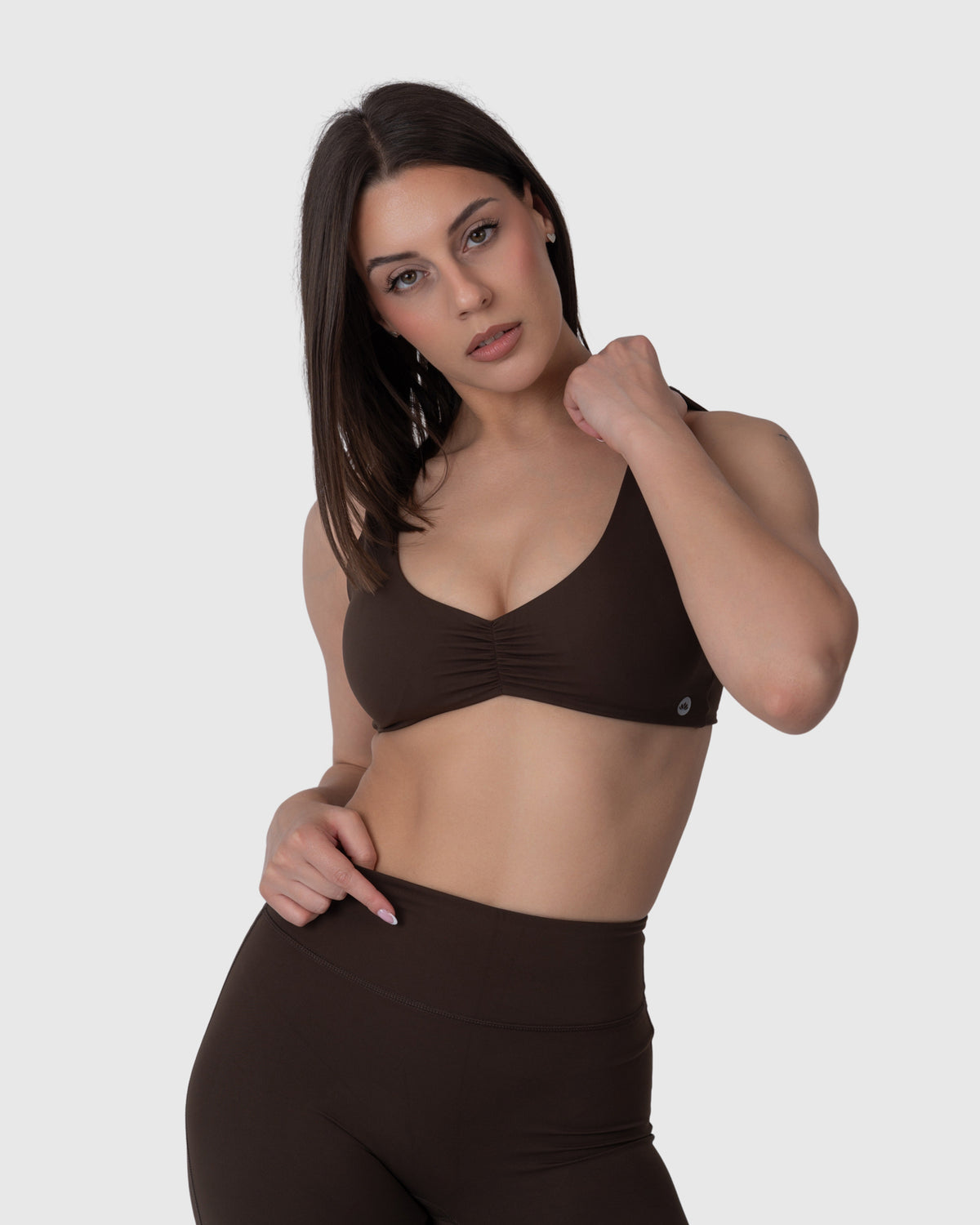 Align Soft Twist Sports Bra in espresso – alternate front view