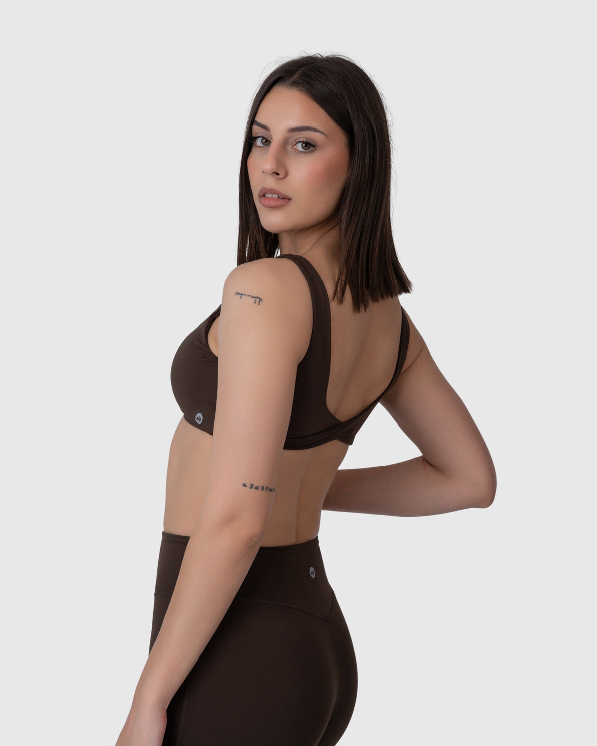 Align Soft Twist Sports Bra in espresso – alternate front view