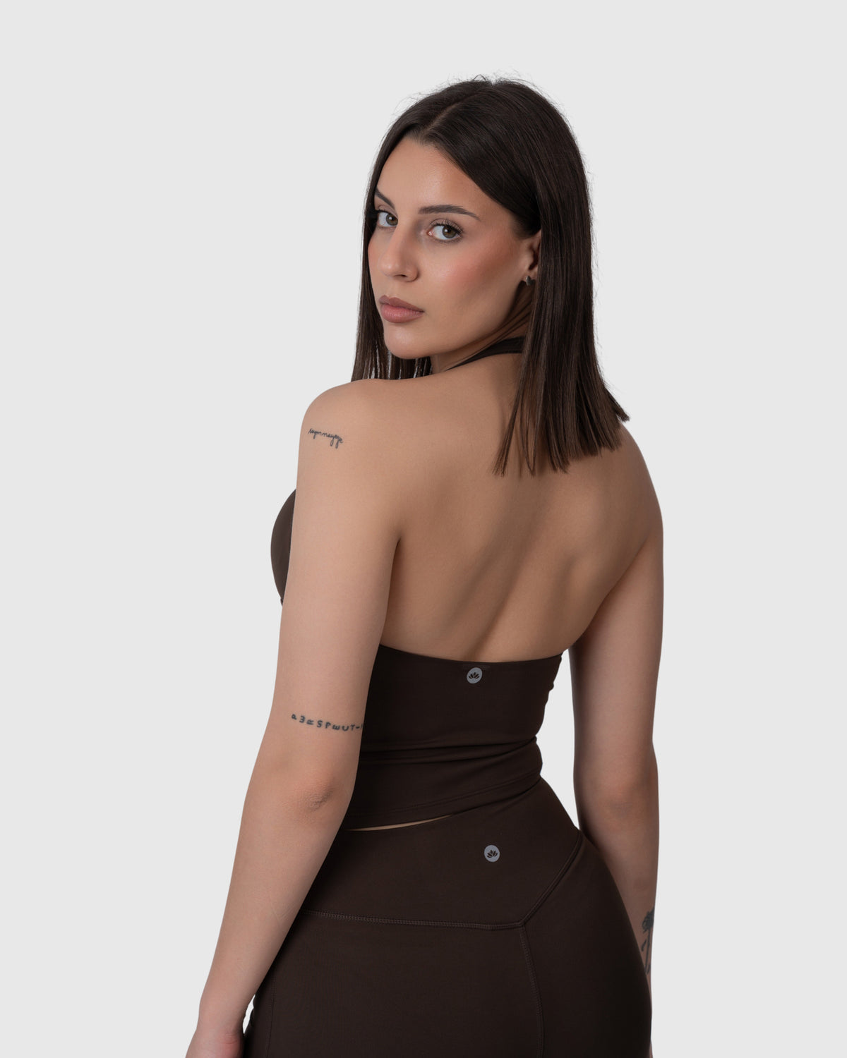 Align Soft Halter Top in espresso – back view