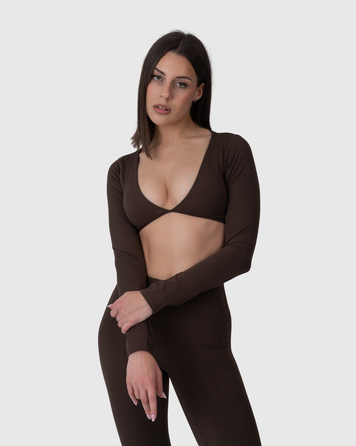 Align Soft Long Sleeve Top in espresso – alternate three-quarter view