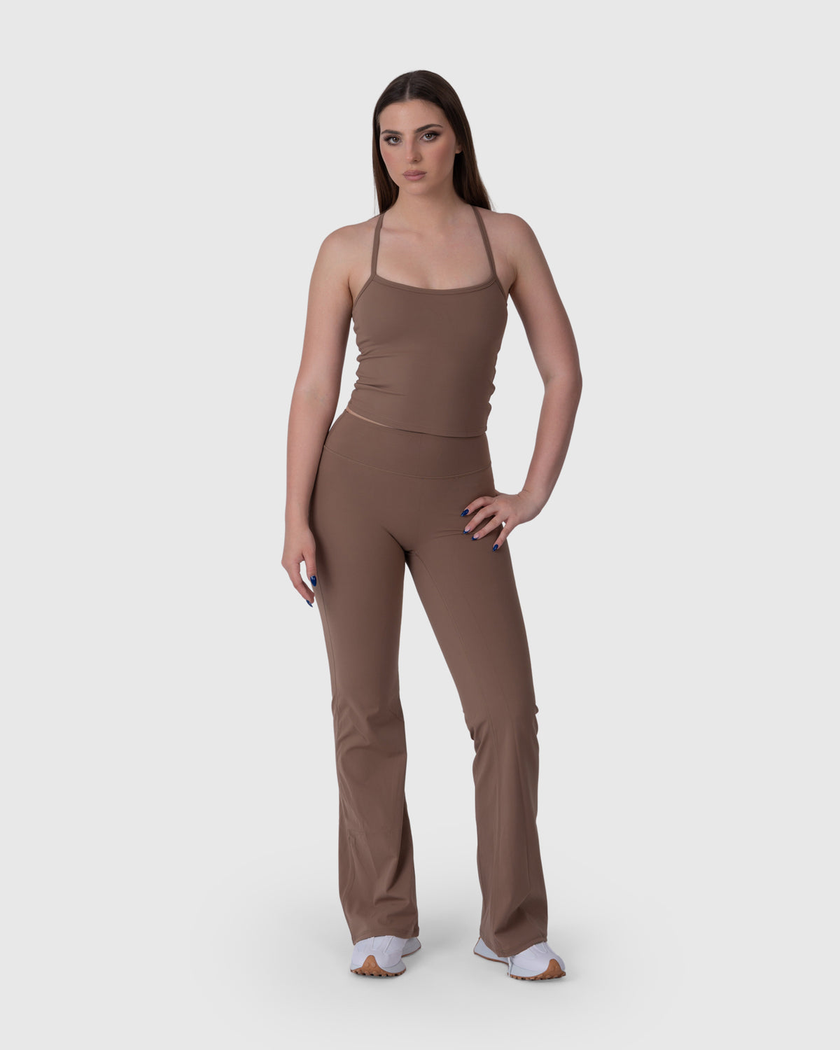Align Racer Back Top in caramel – full-length front view