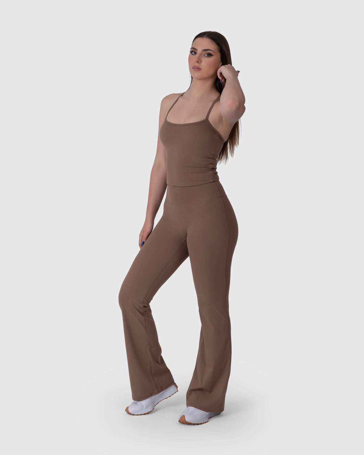 Align Soft Flared Leggings in caramel – full-length front view