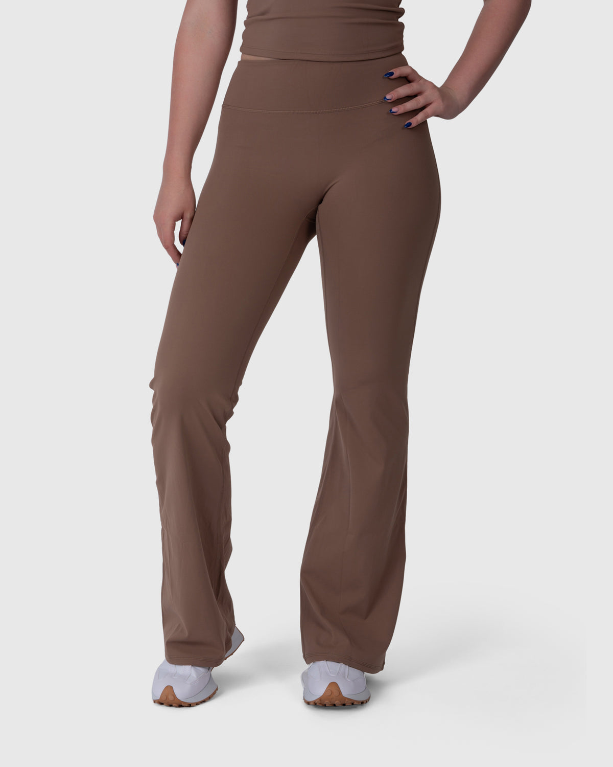 Shop Lily Align Soft Flared Leggings in caramel, high-waisted flared leggings – front view