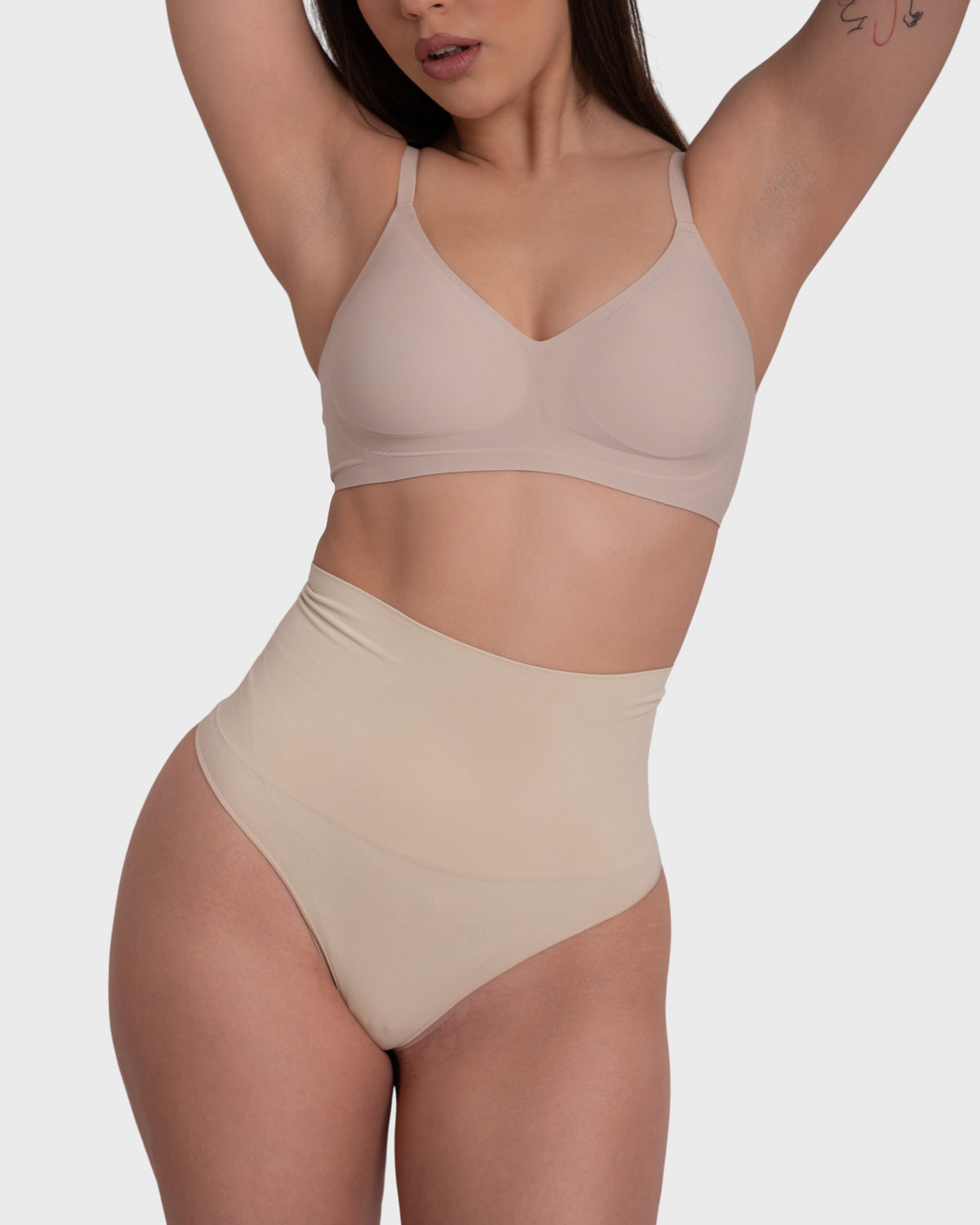Tummy Control Shaping Thong Panties in nude – front view