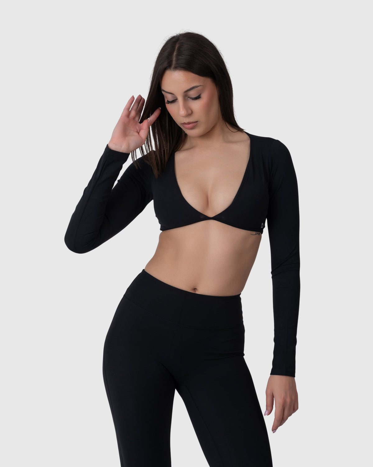 Align Soft Long Sleeve Top in black – alternate front view