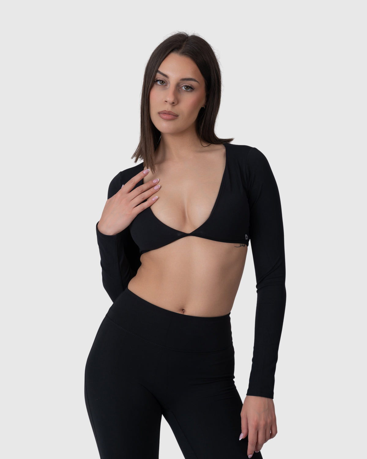 Align Soft Long Sleeve Top in black – alternate front view