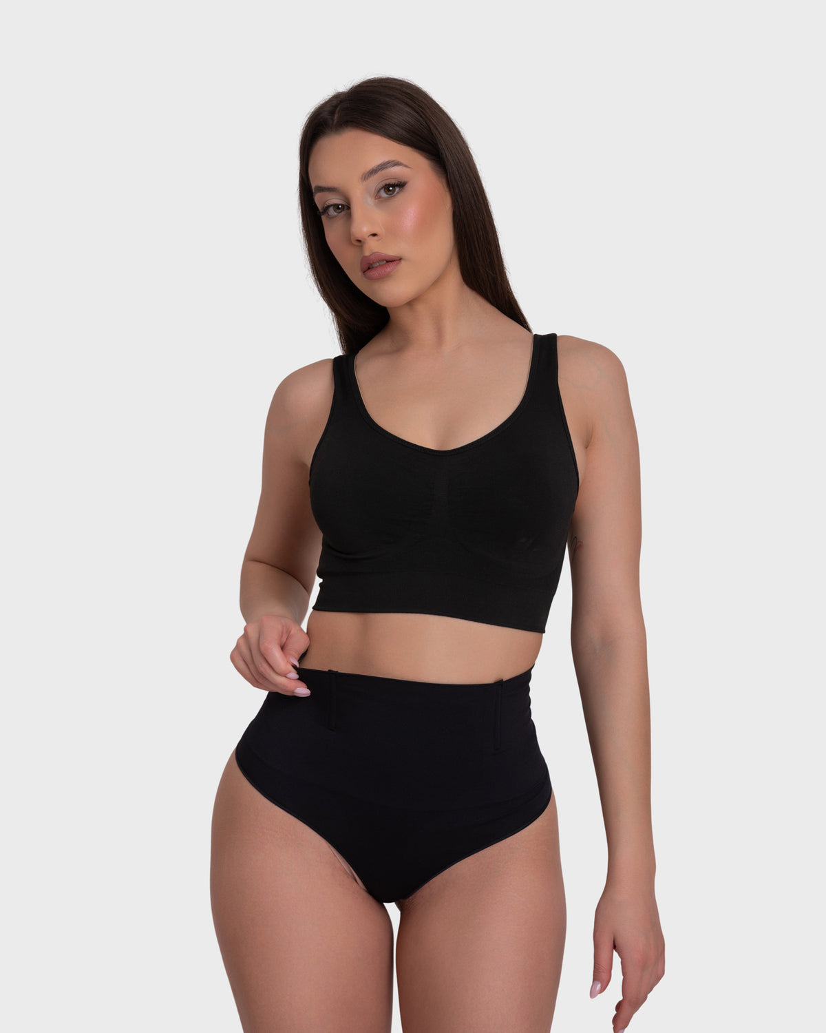 Tummy Control Shaping Thong Panties in black – front view