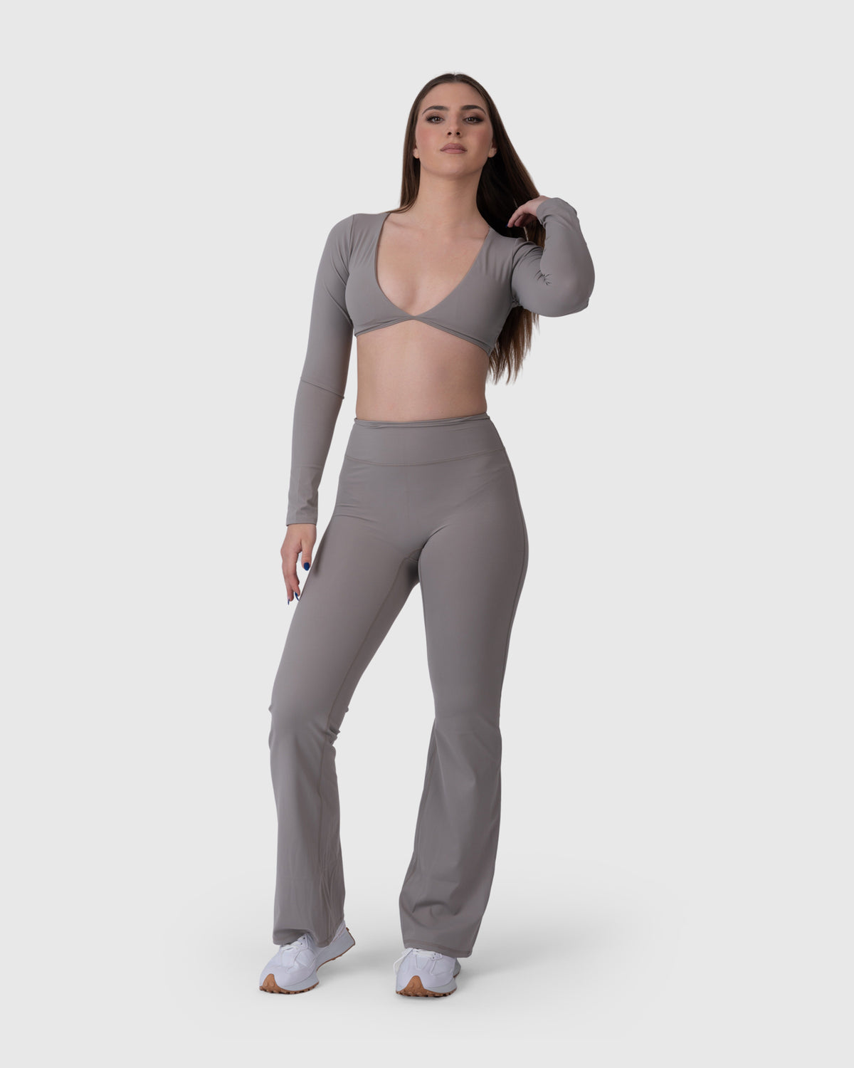 Align Soft Long Sleeve Top in grey – full-length front view