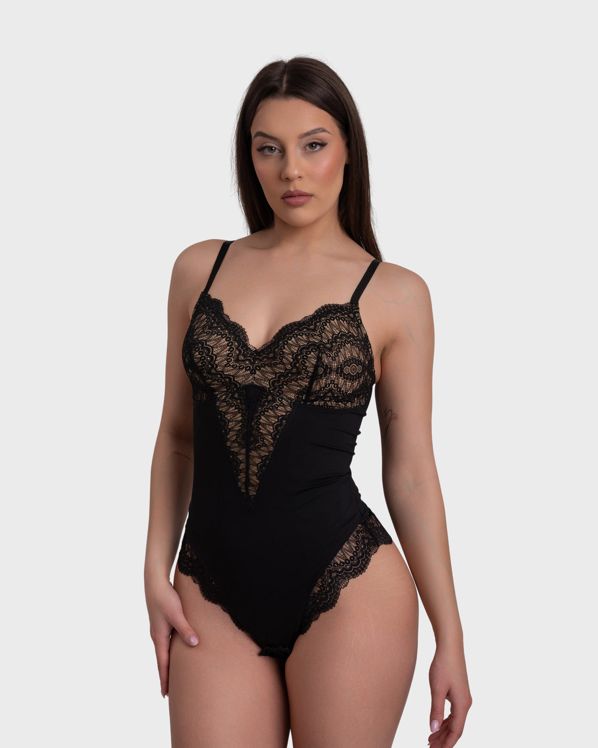 Mariella Lace Shaping Bodysuit in black – alternate front view