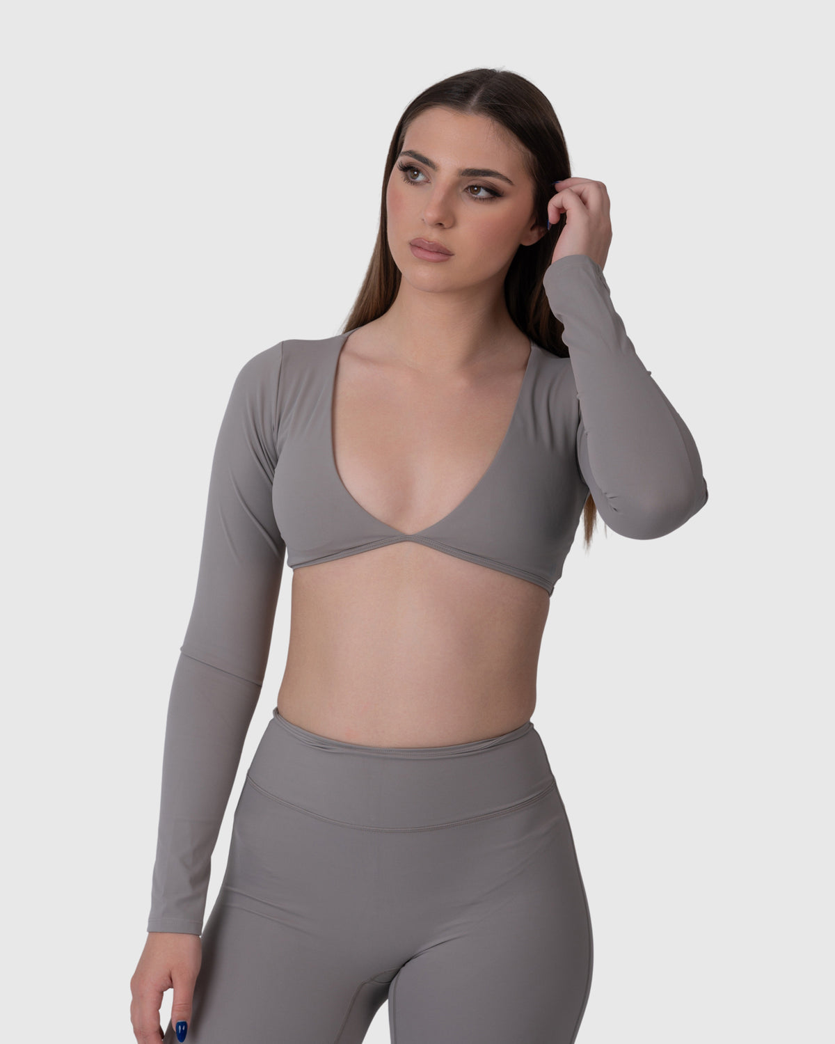 Align Soft Long Sleeve Top in grey – alternate front view