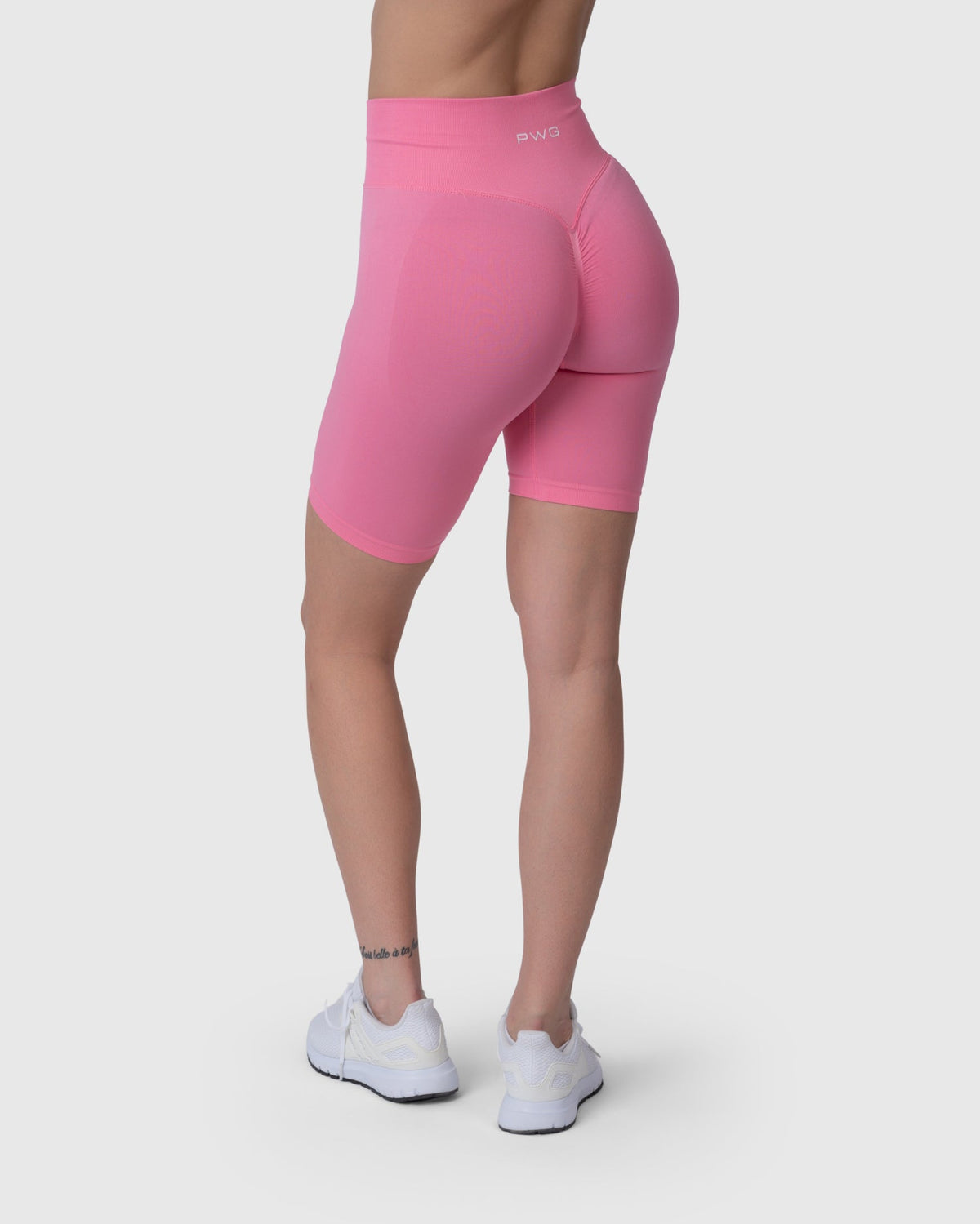 Velocity Sculpt Biker Shorts in bubblegum pink – back three-quarter view