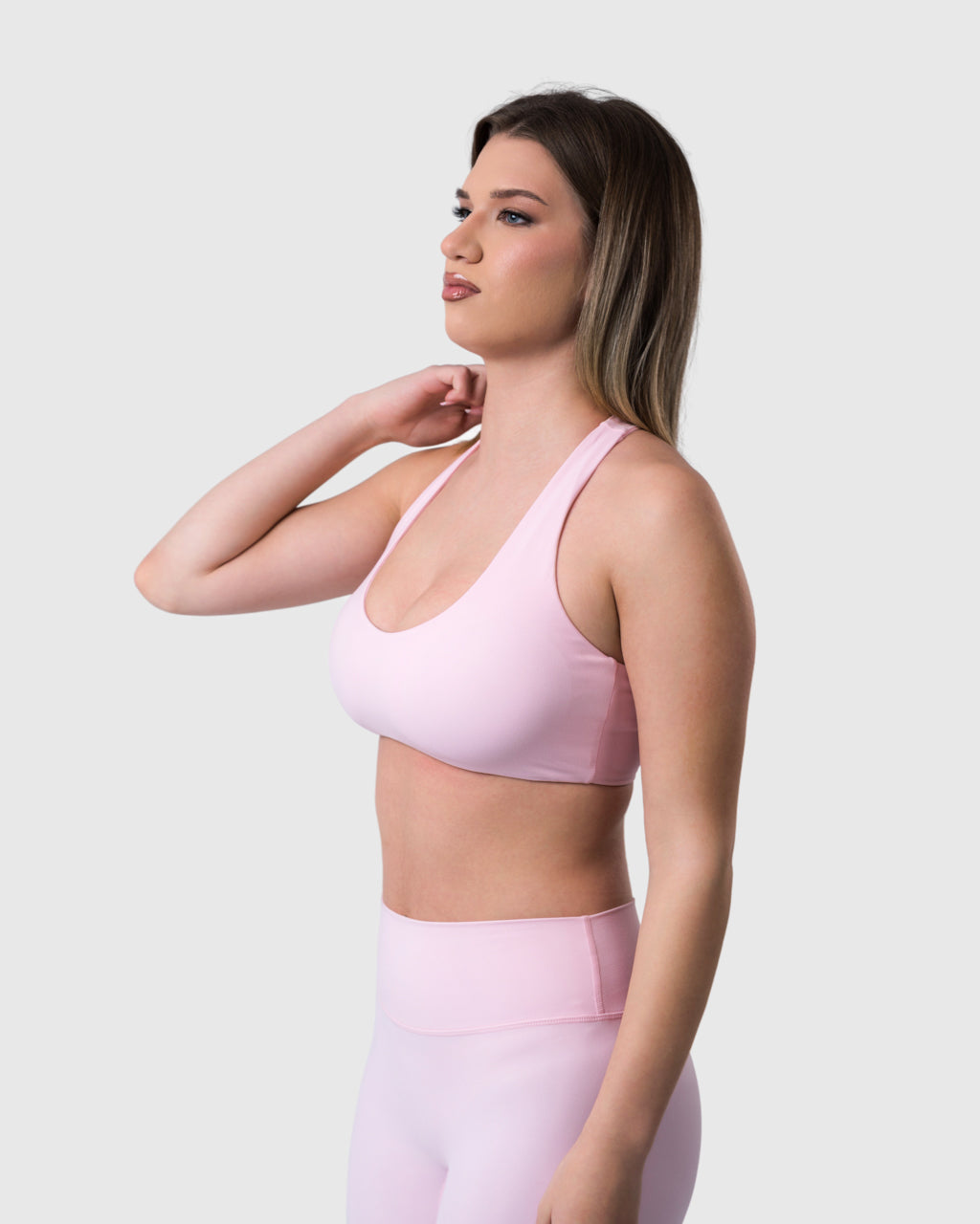Core Sports Bra in baby pink – three-quarter view