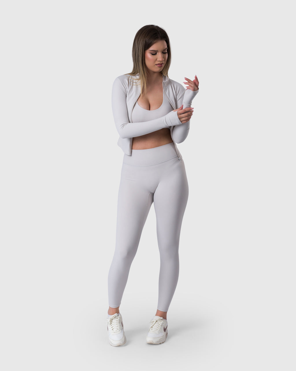 Core Jacket in ivory – full-length front view
