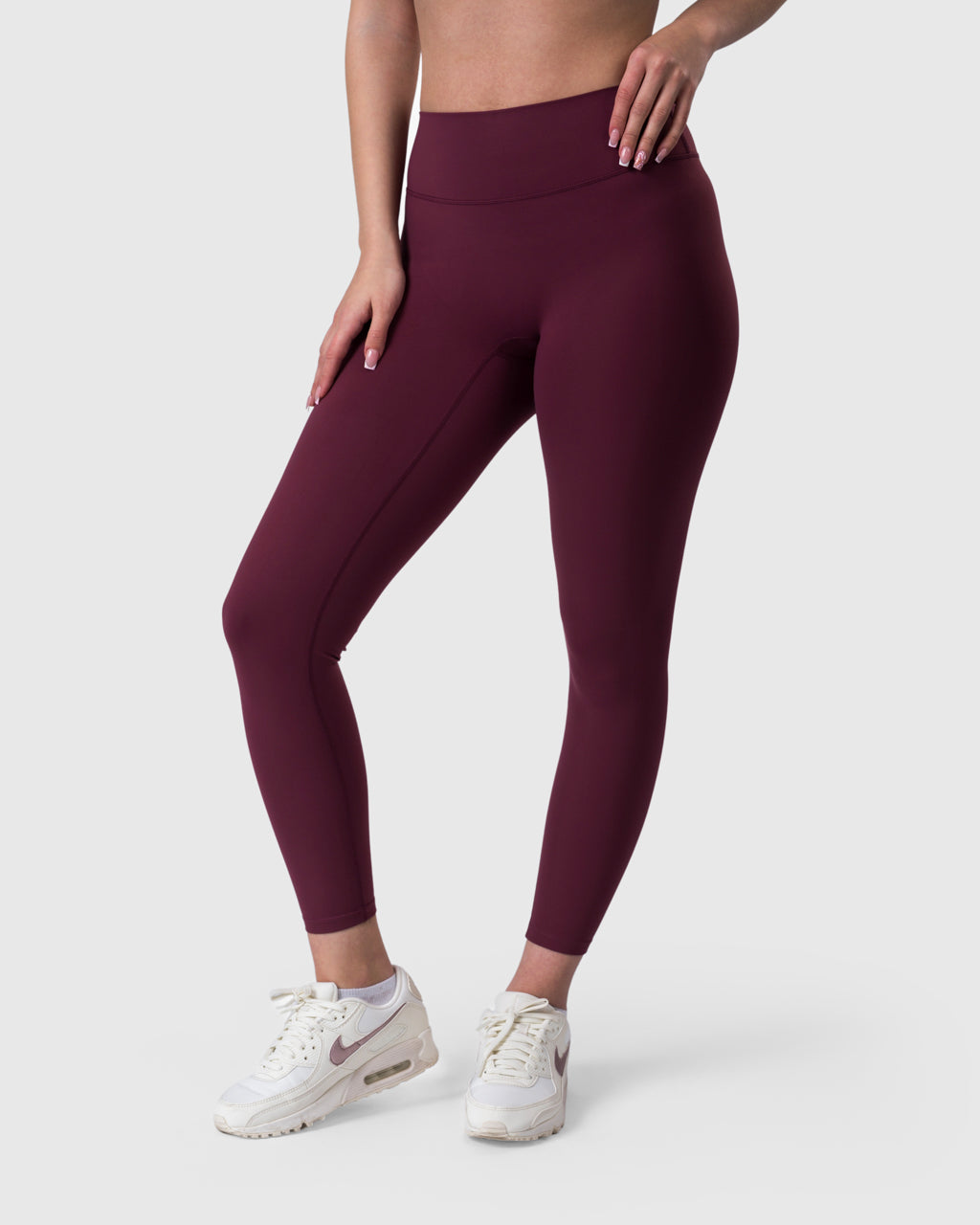 Shop Lily Core Leggings in burgundy, high-waisted seamless leggings – front view