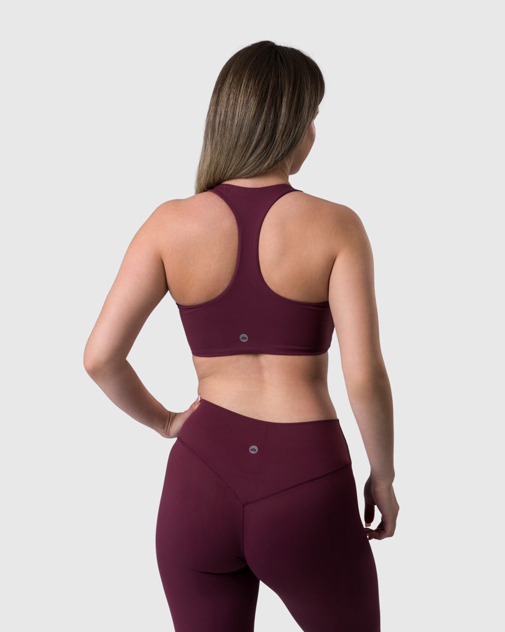 Core Sports Bra in burgundy – back view
