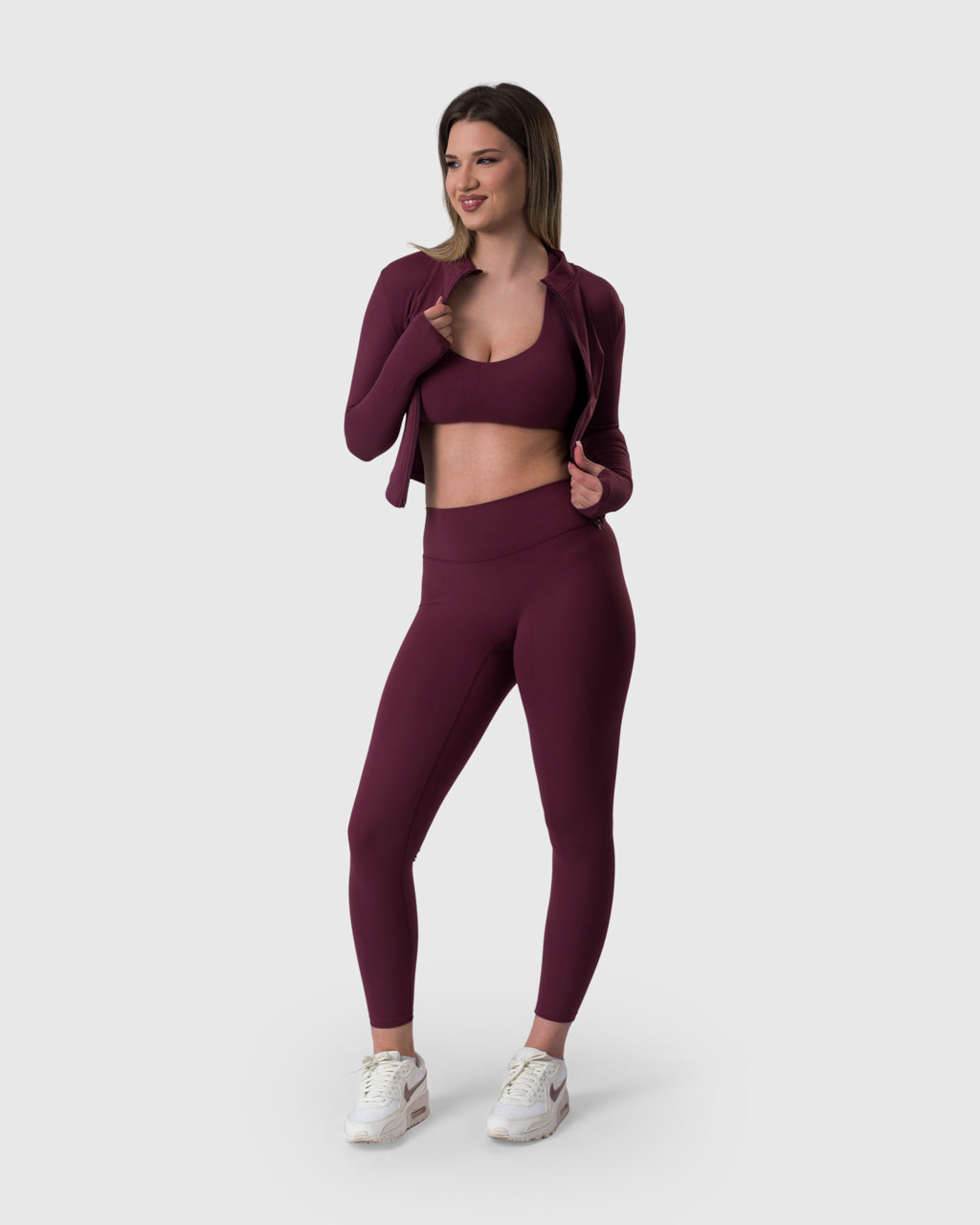 Core Jacket in burgundy – full-length front view
