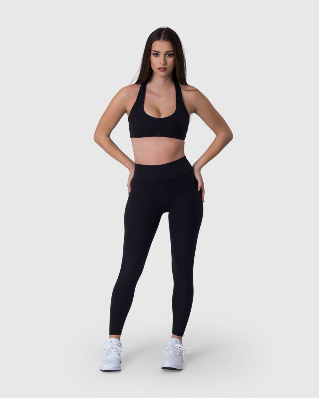 Shop Lily Core Leggings in black, high-waisted seamless leggings – full-length front view
