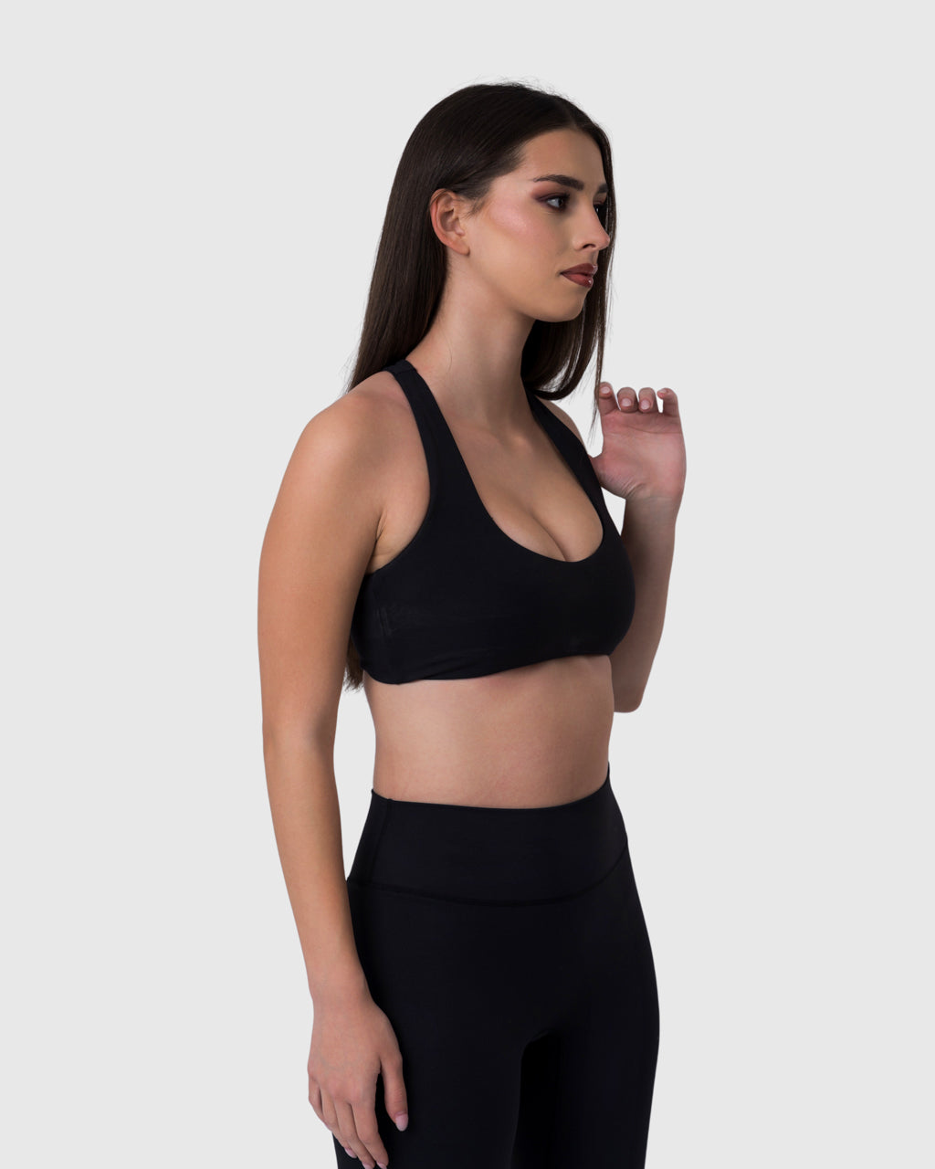 Core Sports Bra in black – three-quarter view
