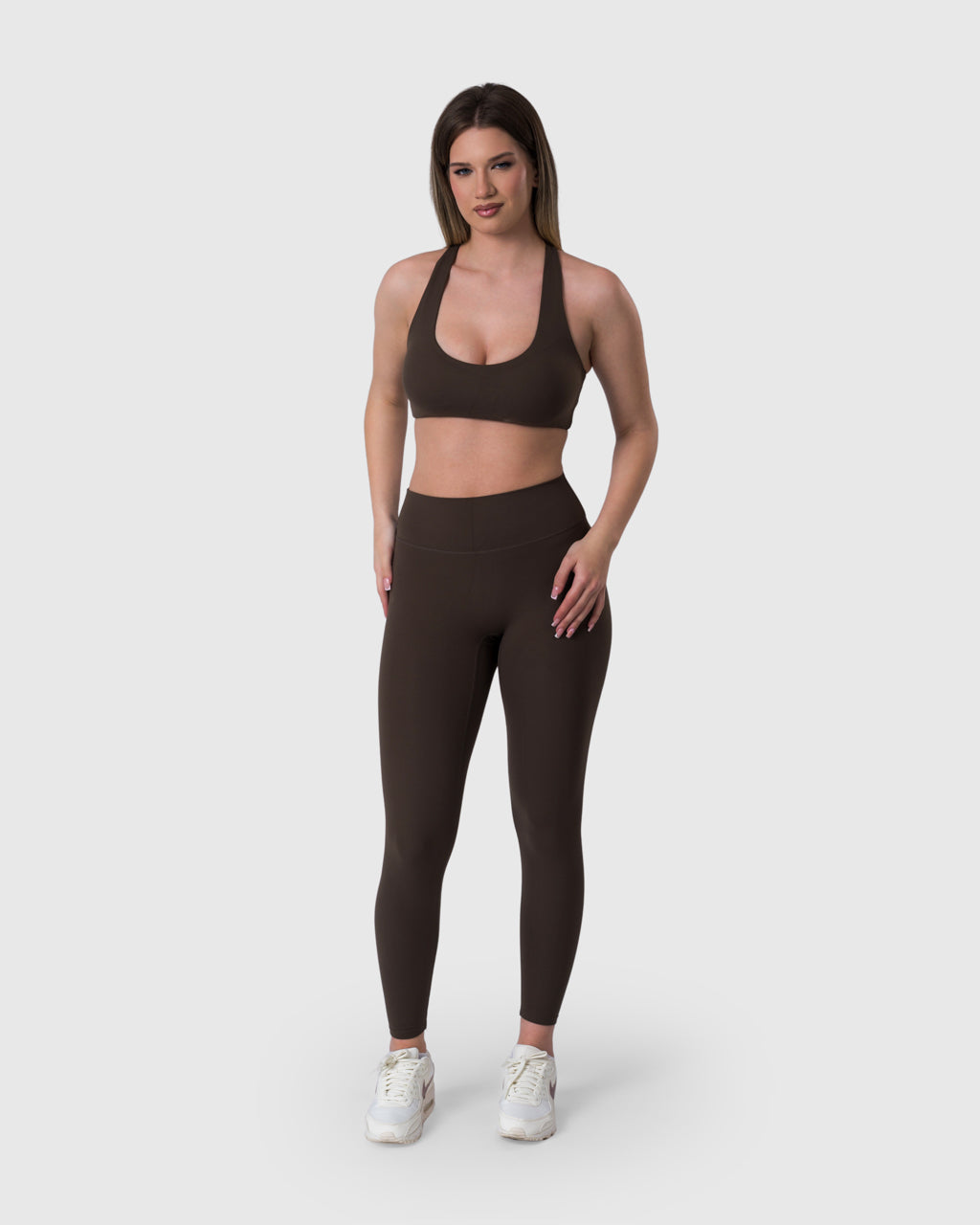 Core Sports Bra in mocha – full-length front view