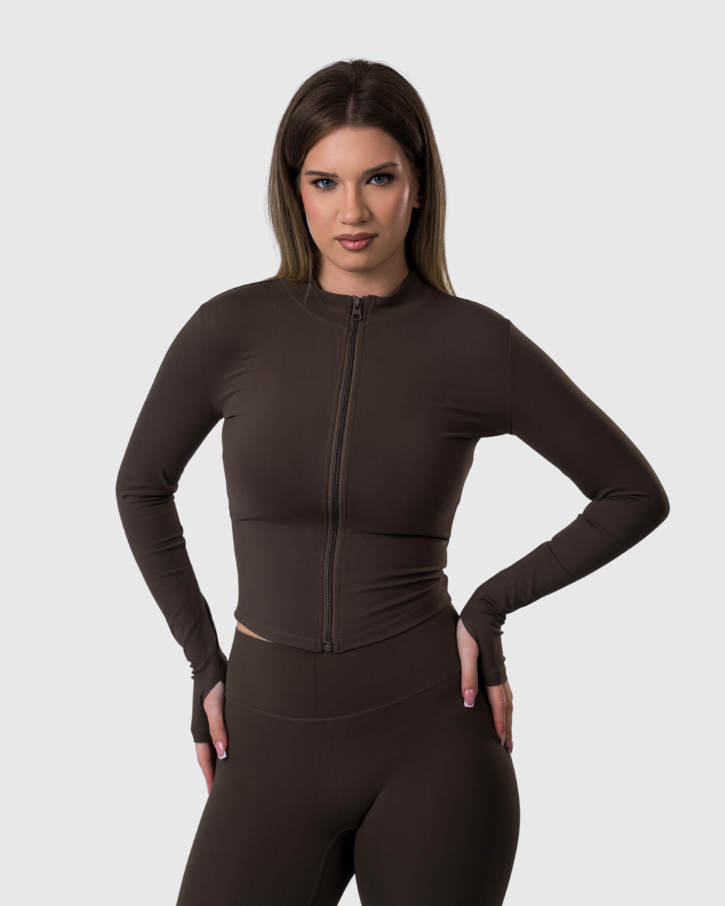 Core Jacket in mocha – alternate front view