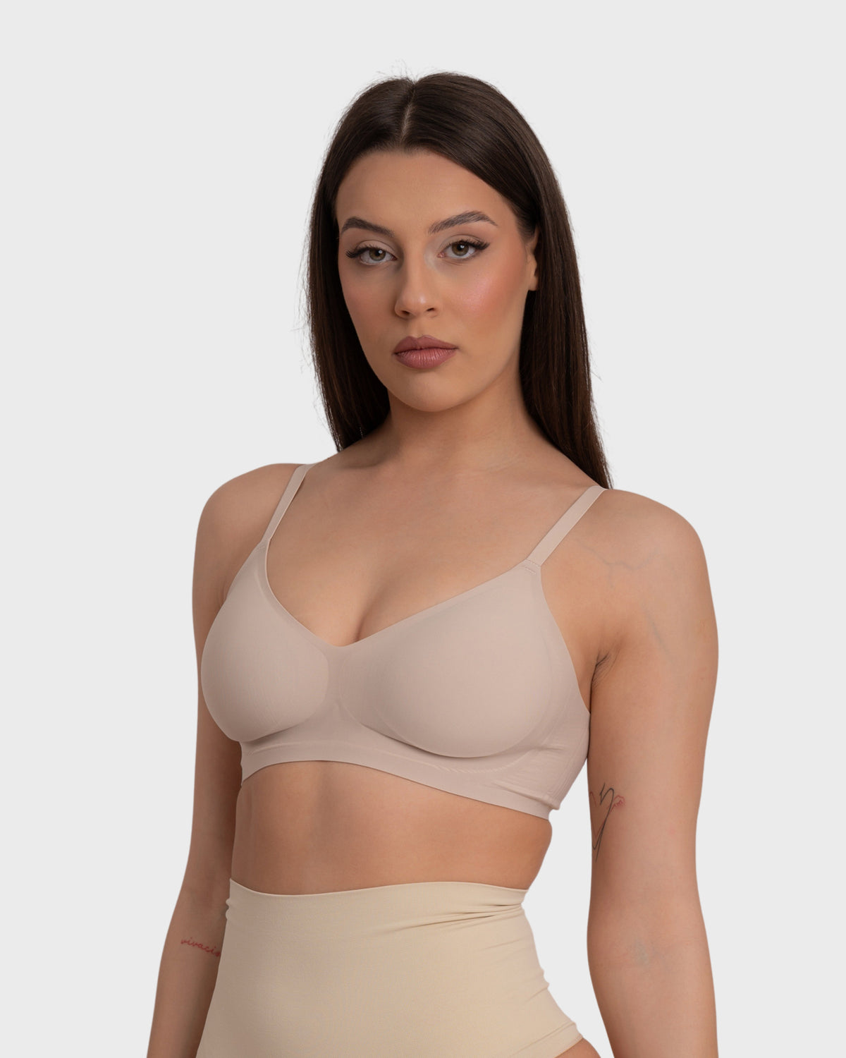 Shop Lily Everyday Comfort Push Up Bra in nude, wireless push-up bra – front view