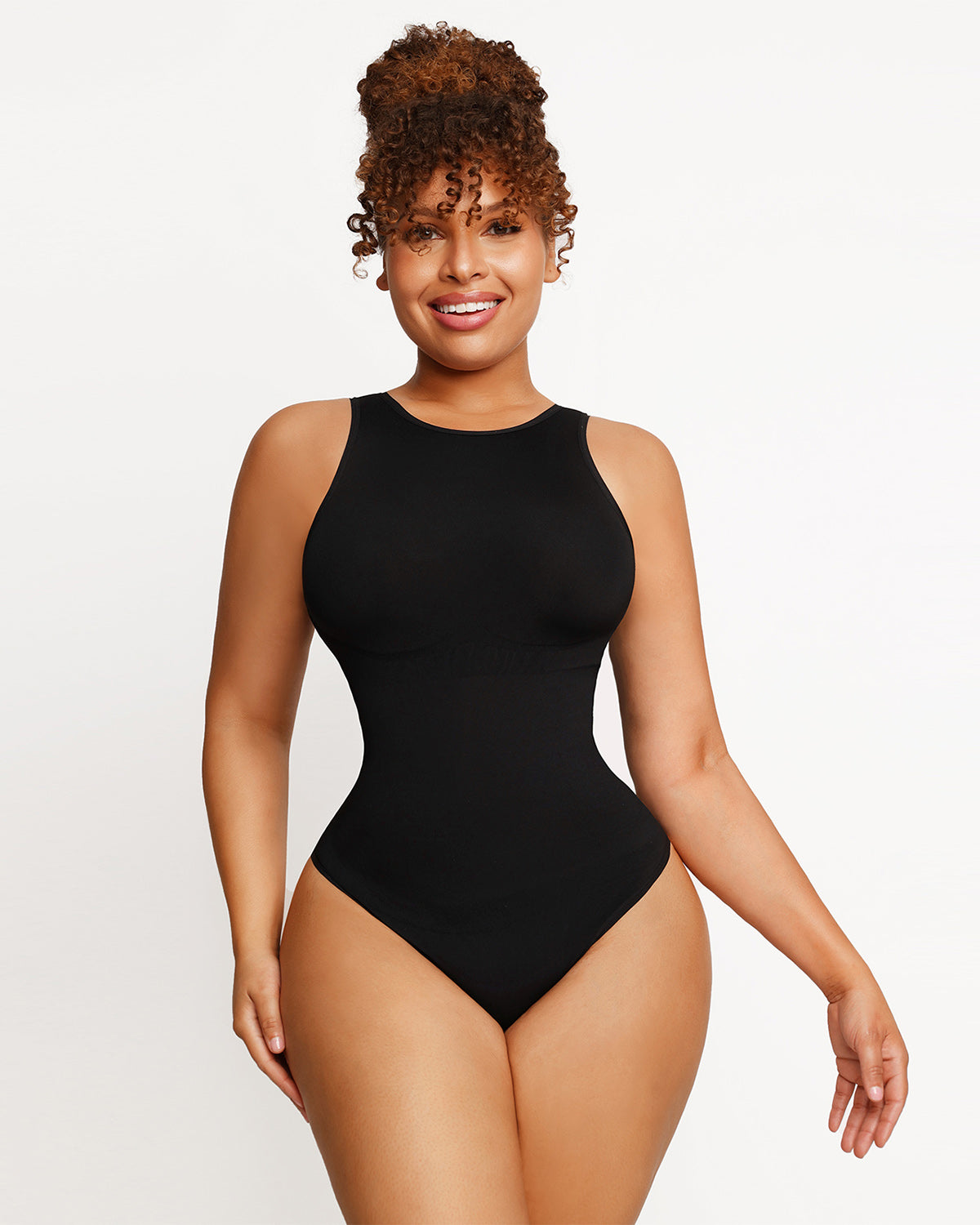 Shop Lily Dream Sculpt Halter Neck Bodysuit in black, halter neck sculpting bodysuit – front view