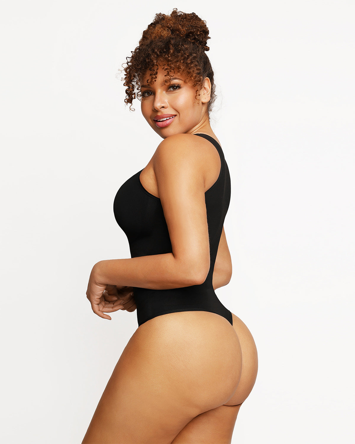 Dream Sculpt Halter Neck Bodysuit in black – back three-quarter view