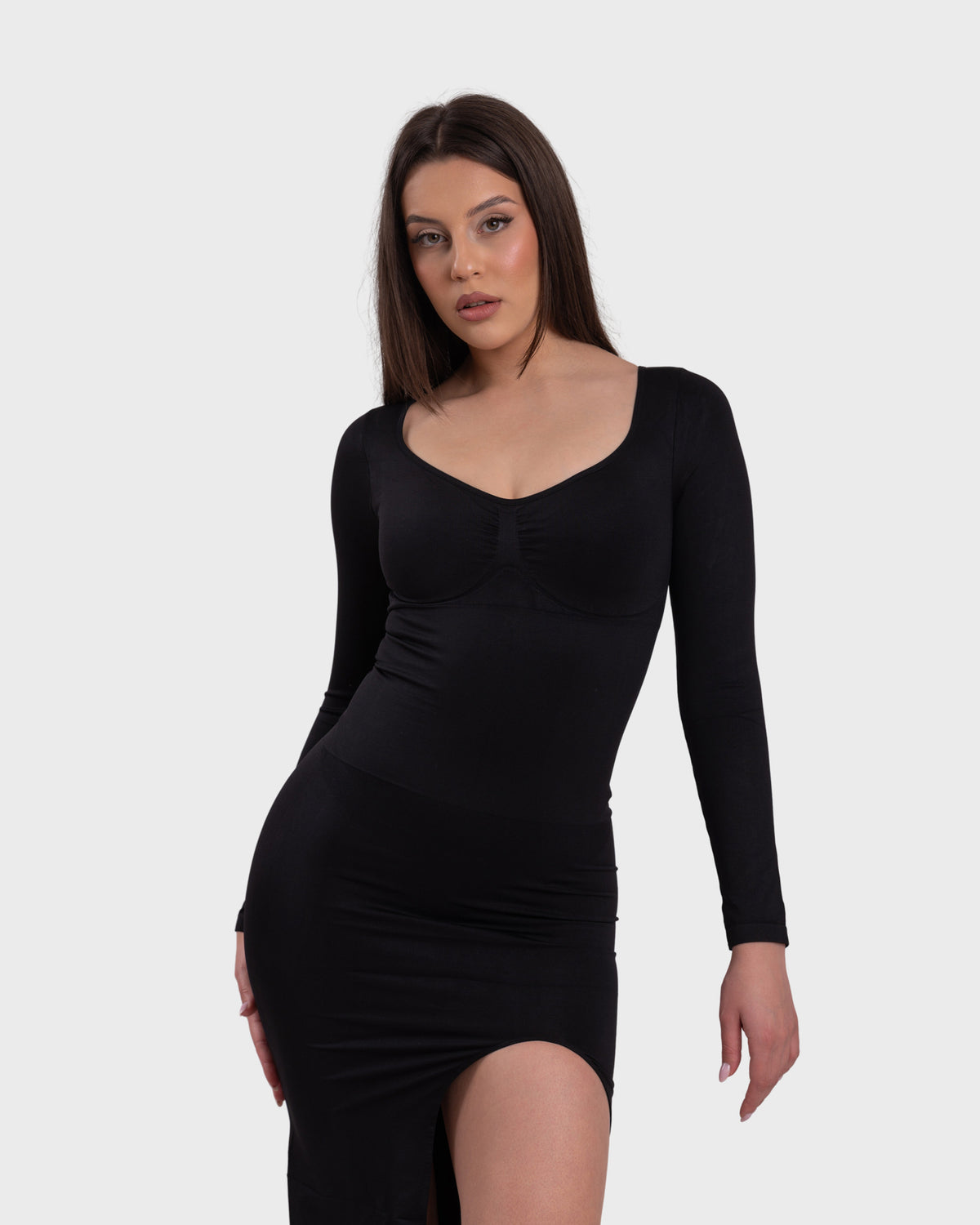 Elegance Midi Dress in black – front view