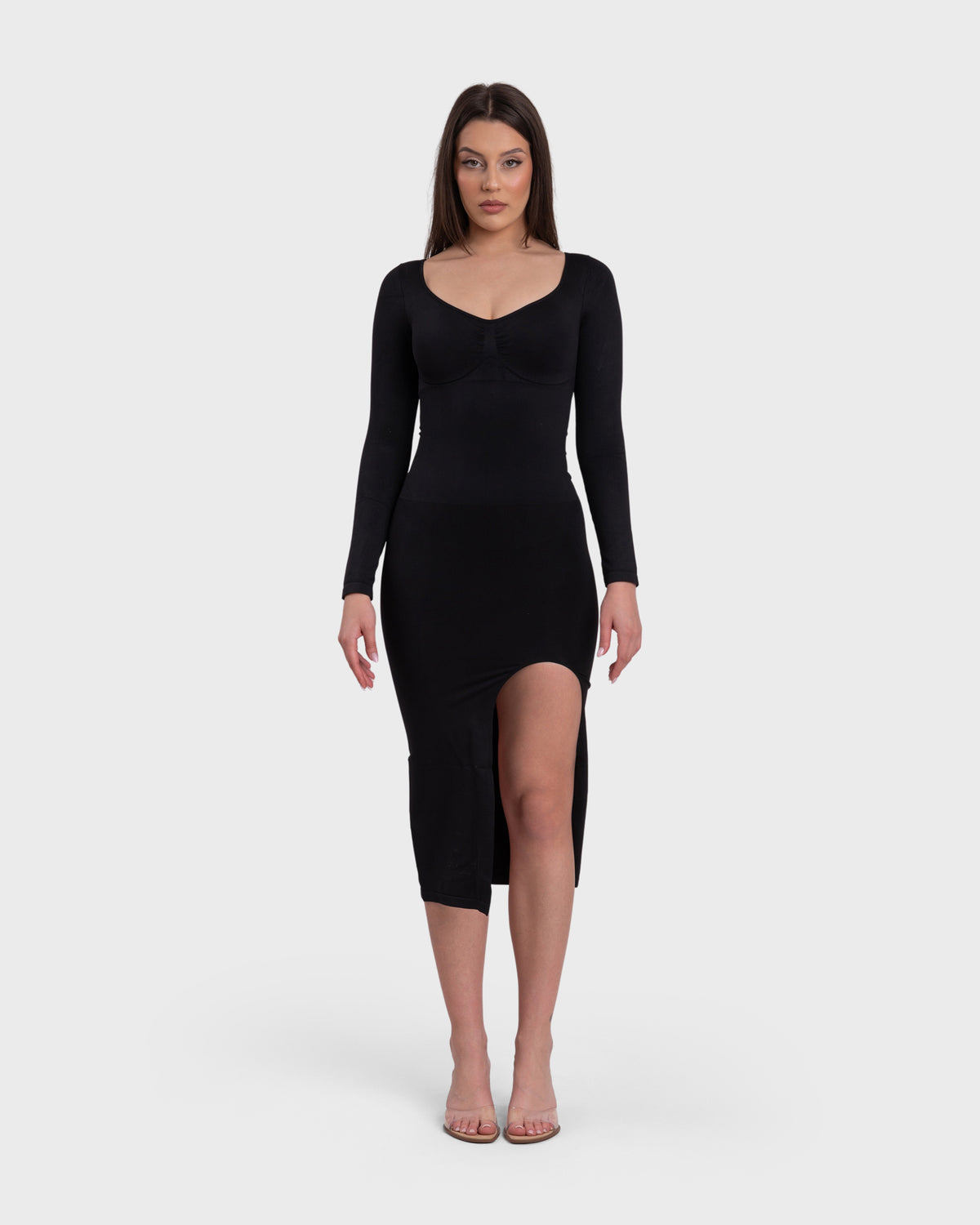 Elegance Midi Dress in black – alternate full-length front view