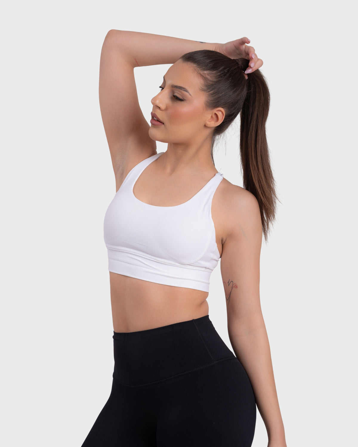 Shop Lily Evolve Active Sports Bra in white, crisscross back sports bra – front view