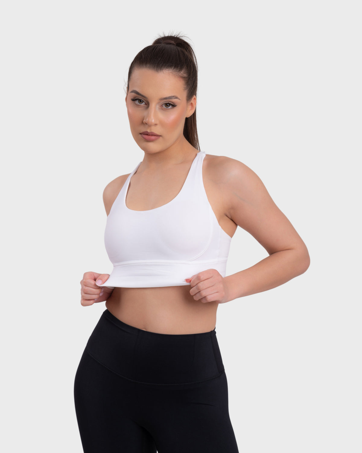 Evolve Active Sports Bra in white – alternate front view