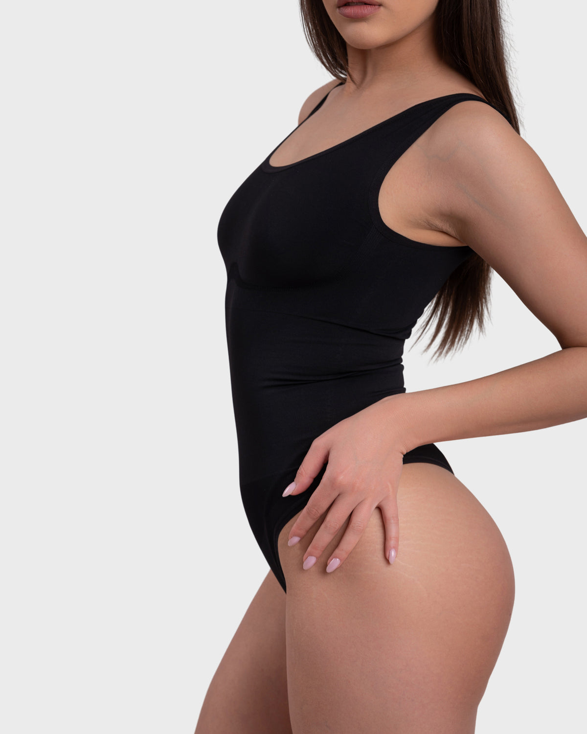 Essential Scoop Neck Bodysuit in black – side view