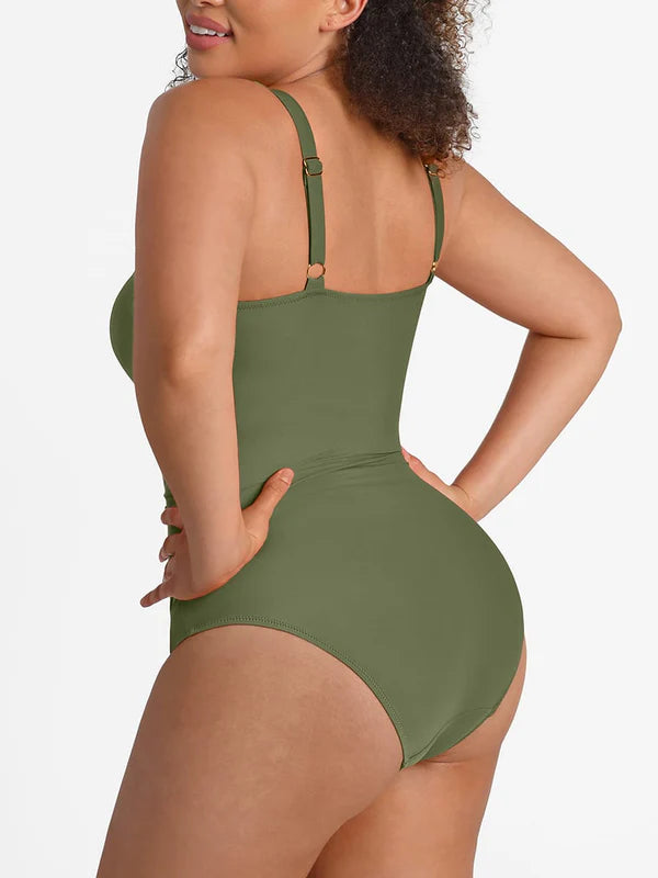 Soleil Sculpt Swimsuit in olive – alternate back three-quarter view
