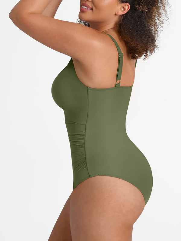 Soleil Sculpt Swimsuit in olive – back three-quarter view
