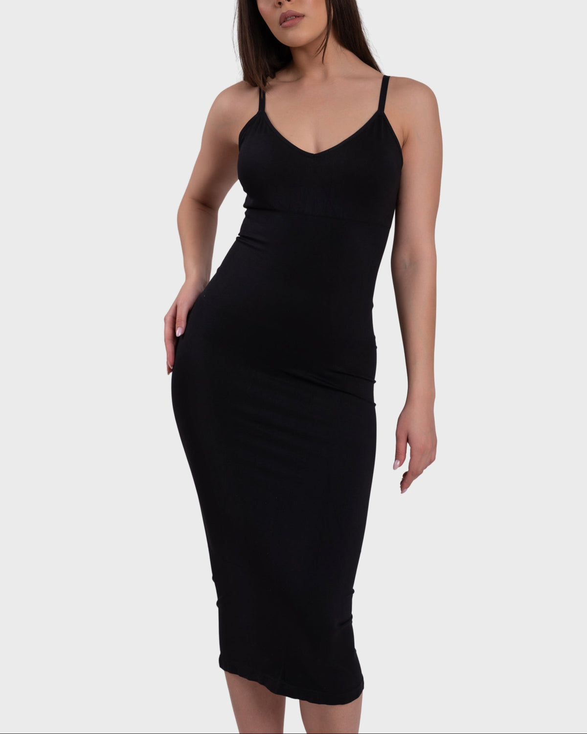 Ultimate Sculpt Midi Dress in black – alternate full-length front view