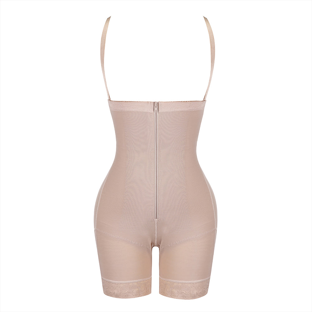 Detachable Straps Zip Up Slimming Body Shaper in nude – product shot on a plain background