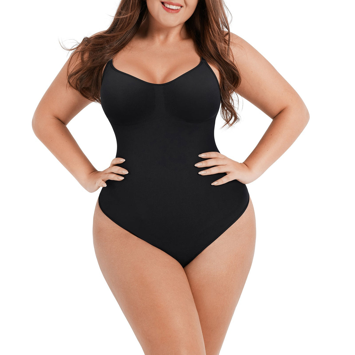 Ultimate Sculpt Thong Bodysuit in black – alternate front view