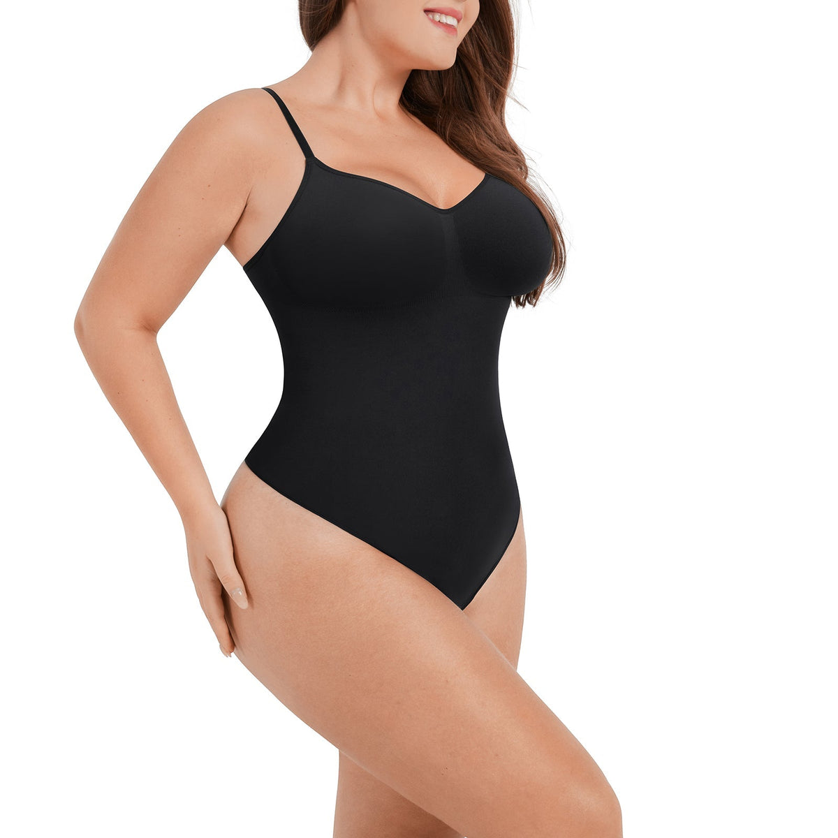 Ultimate Sculpt Thong Bodysuit in black – three-quarter view