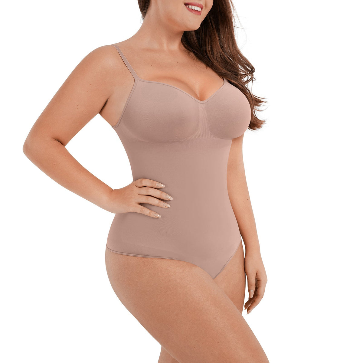 Ultimate Sculpt Thong Bodysuit in nude – front view